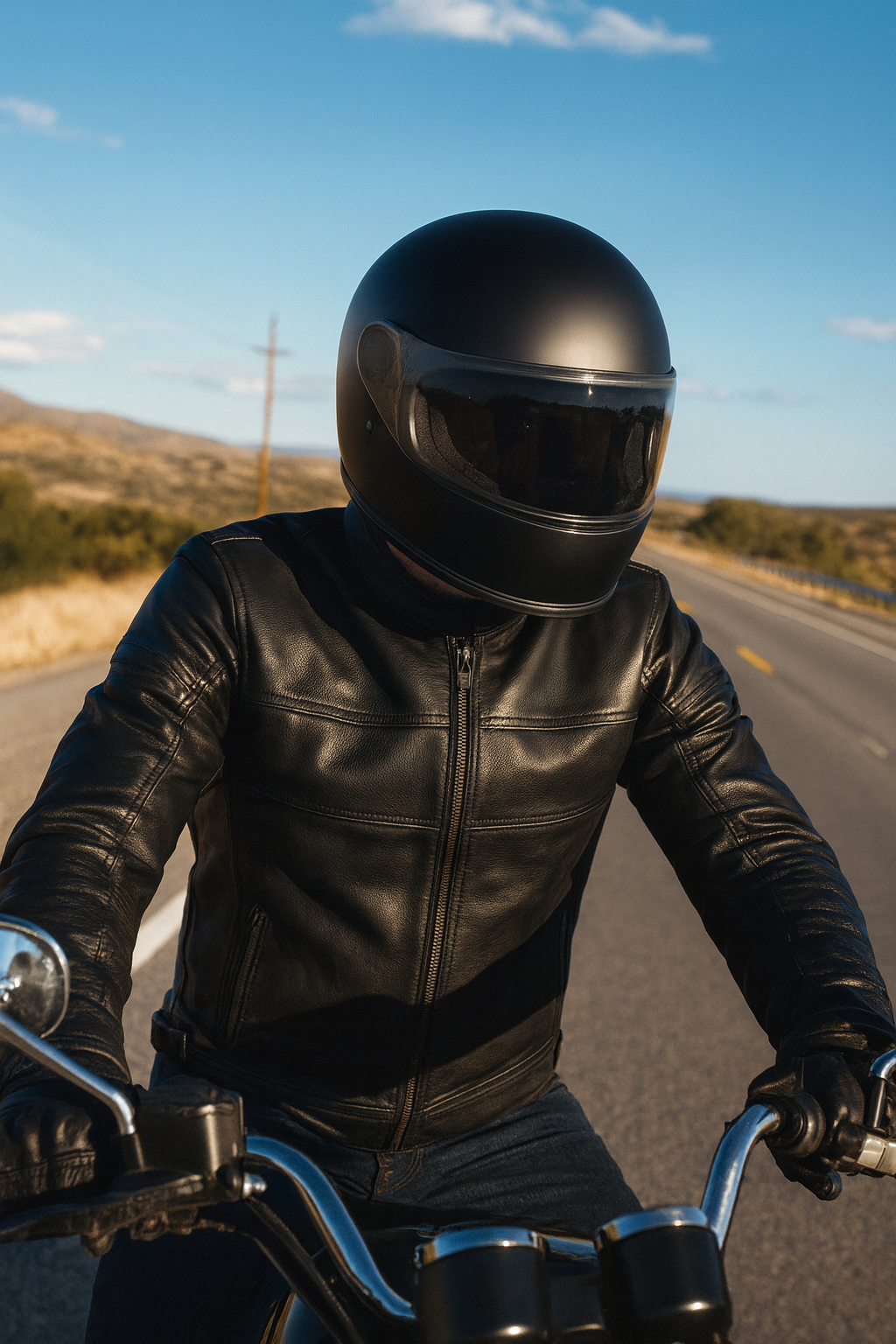 Zip up black riding leather jacket