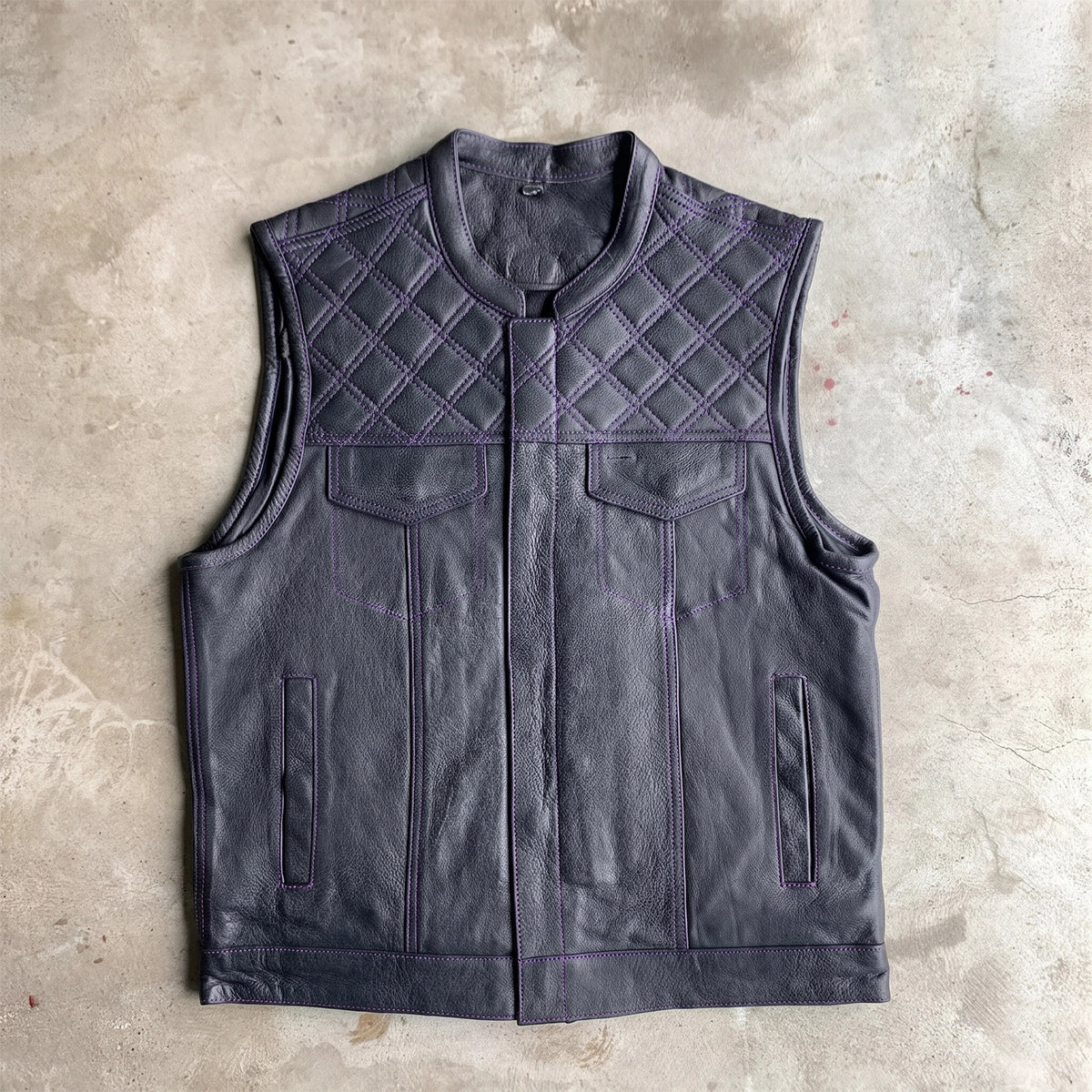 Men’s Purple Diamond Leather Club Vest – Premium Diamond Stitch by Unik