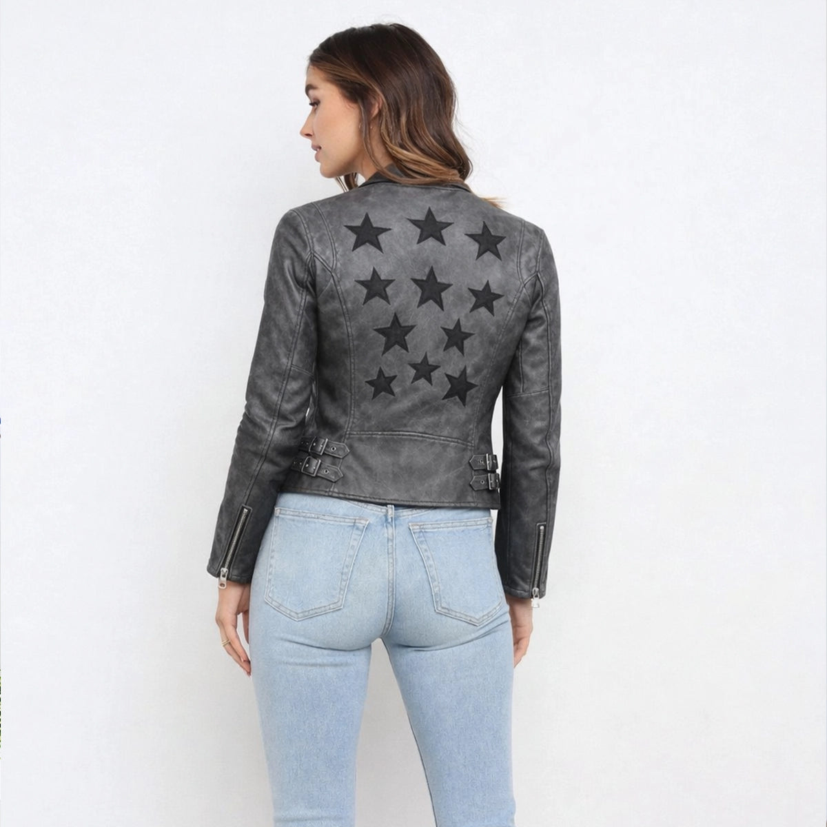 Iron Star - Ladies Premium Gray Leather Jacket