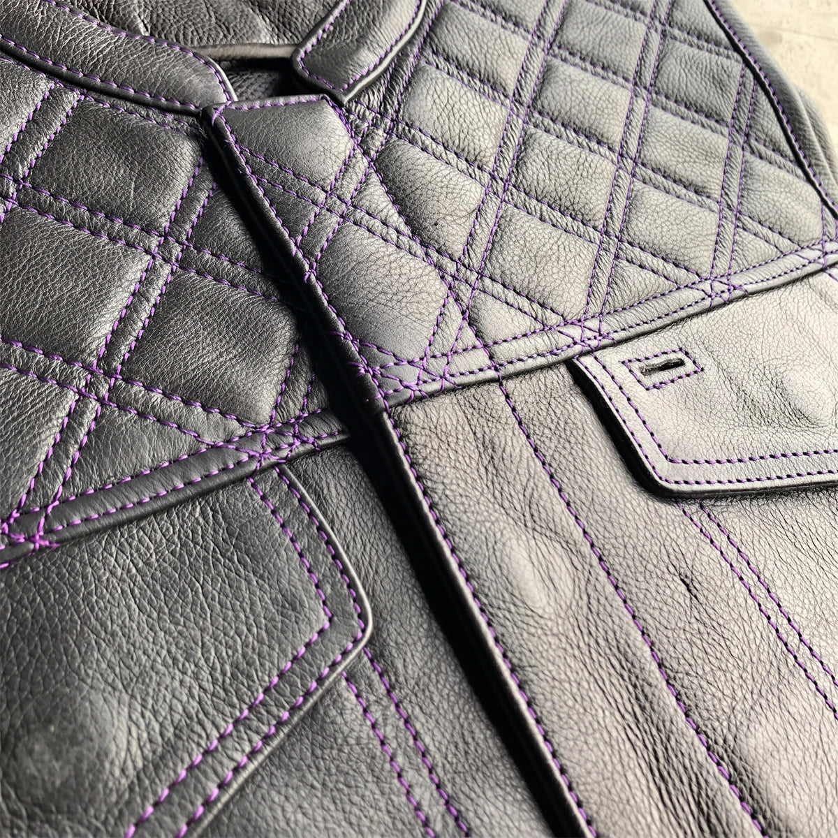 Men’s Purple Diamond Leather Club Vest – Premium Diamond Stitch by Unik