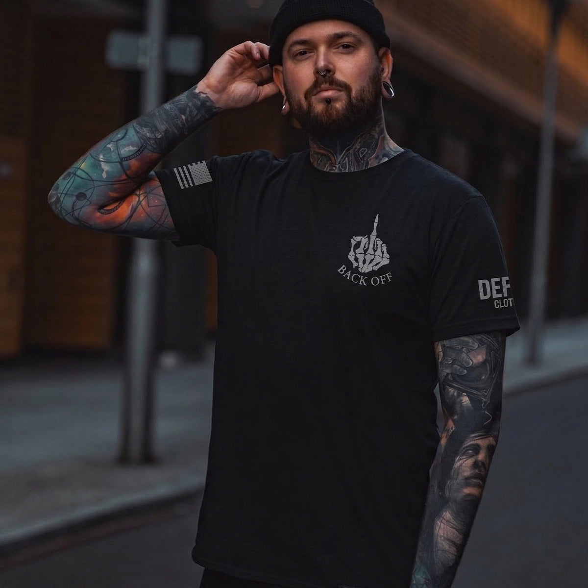 Mens Black Backoff and Finger T-Shirt