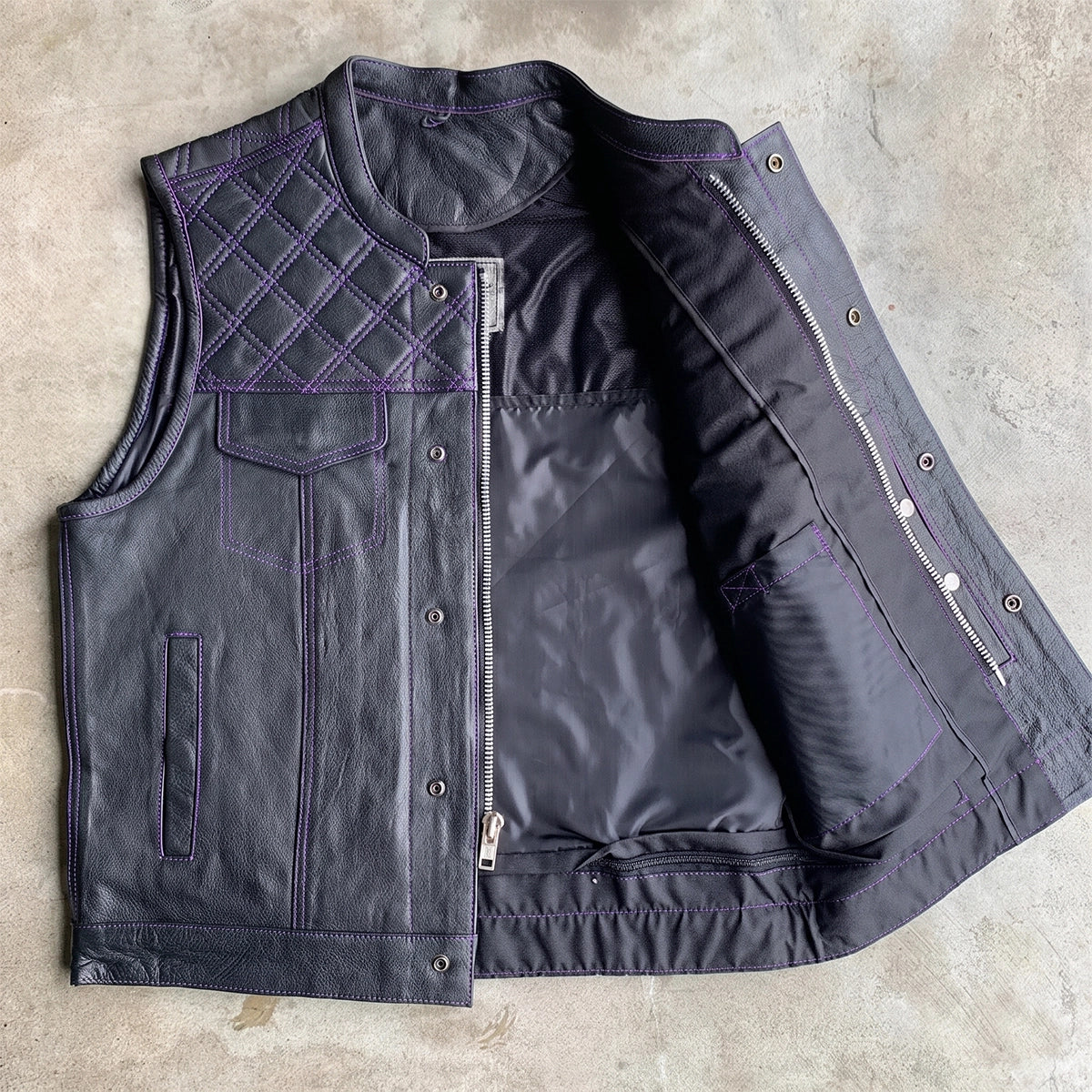 Men’s Purple Diamond Leather Club Vest – Premium Diamond Stitch by Unik