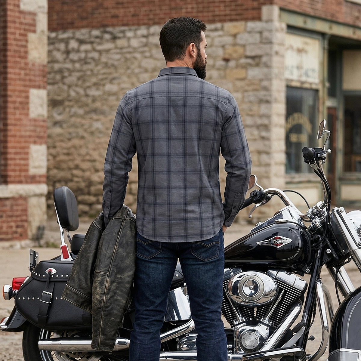 Reaper - Blue and Grey Men's Motorcycle Flannel Shirt