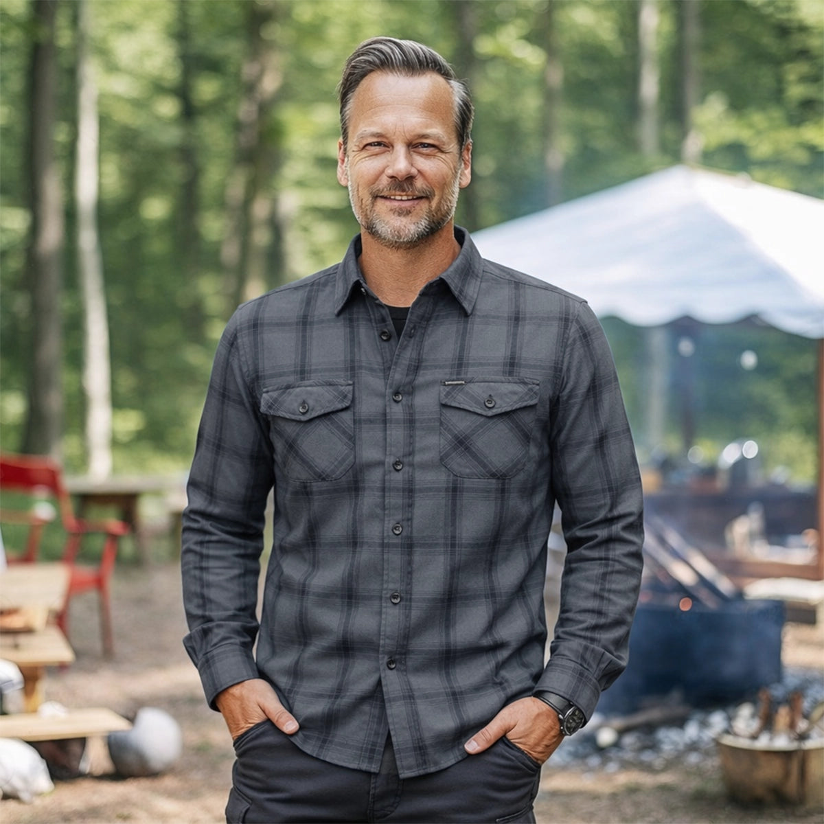 Reaper - Blue and Grey Men's Motorcycle Flannel Shirt