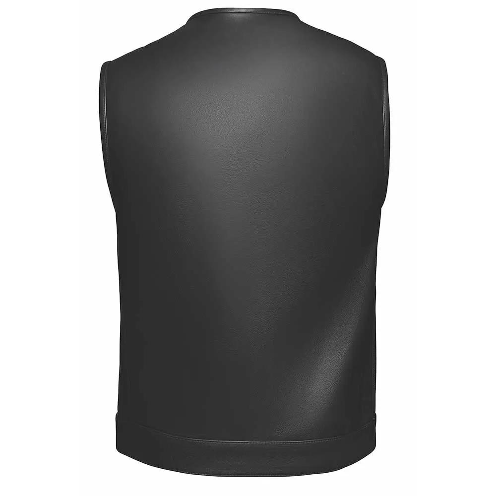LuxHide Men's Top Grain Cowhide Leather Motorcycle Vest – Black, Casual & Concealed Carry Ready (S-4XL)