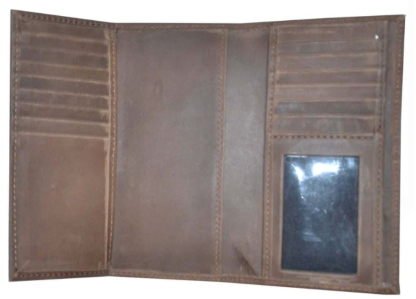 Men’s brown leather wallet with multiple card slots, a bill compartment, and a slim, classic design