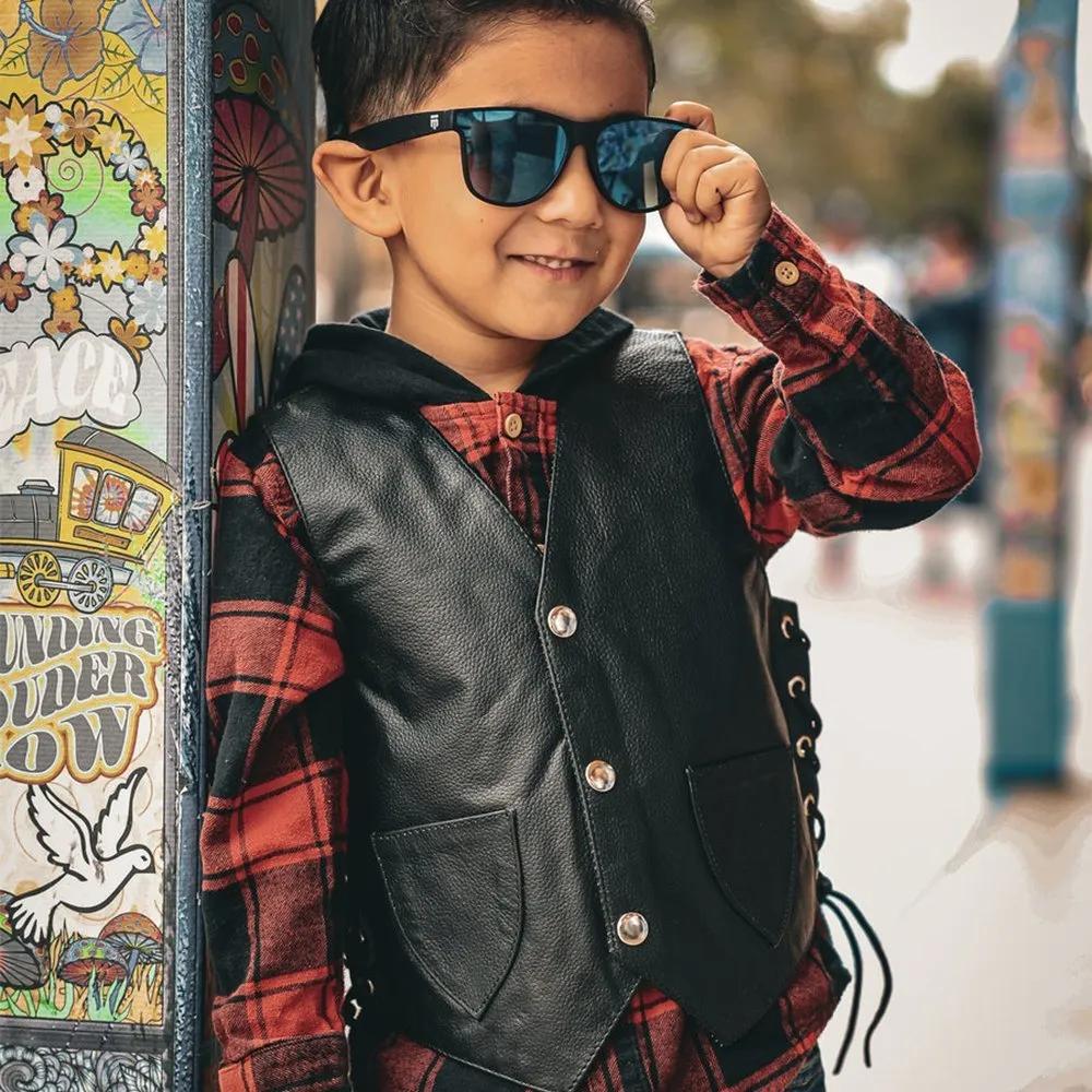 Toddler-size black leather biker vest