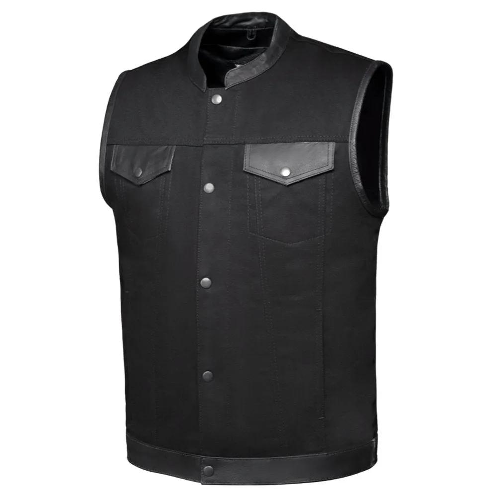 Mens Denim Leather Club Vest - Nightrider - with buttons