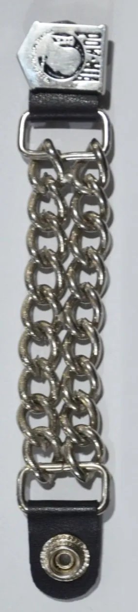 Leather vest extender with a chrome POW MIA emblem and durable snap closures, designed to show respect and remembrance