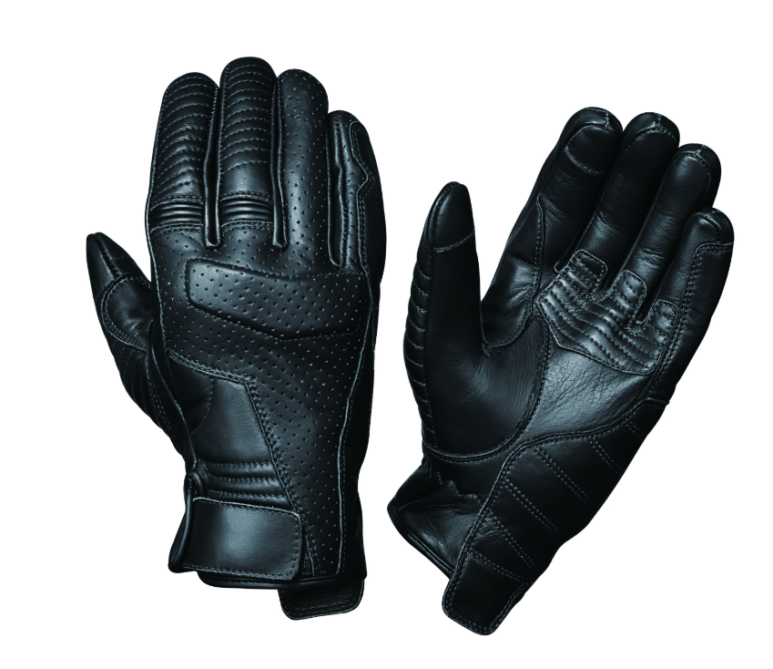 black leather gloves with dots