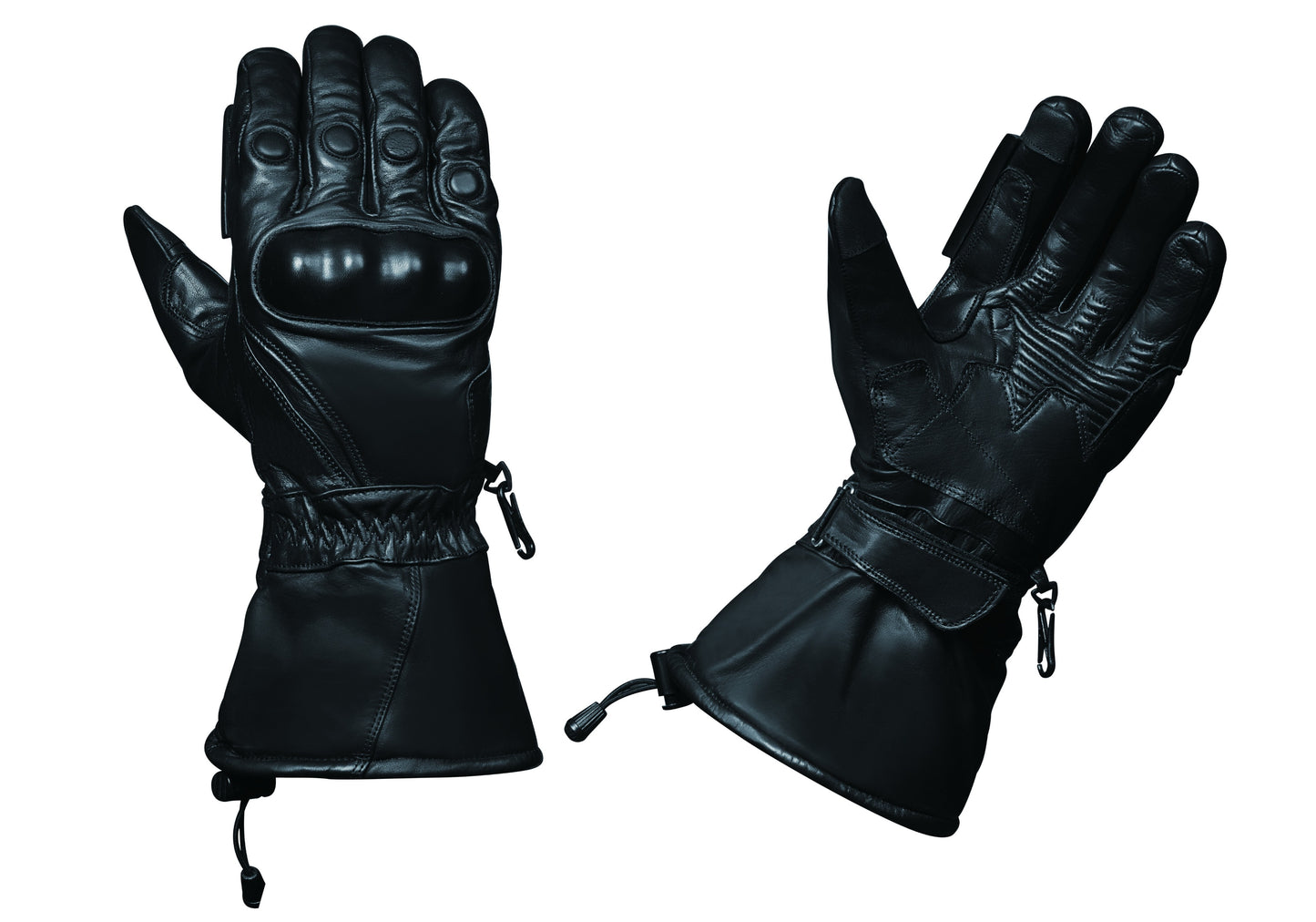 Pair of black leather gloves with lace fitting