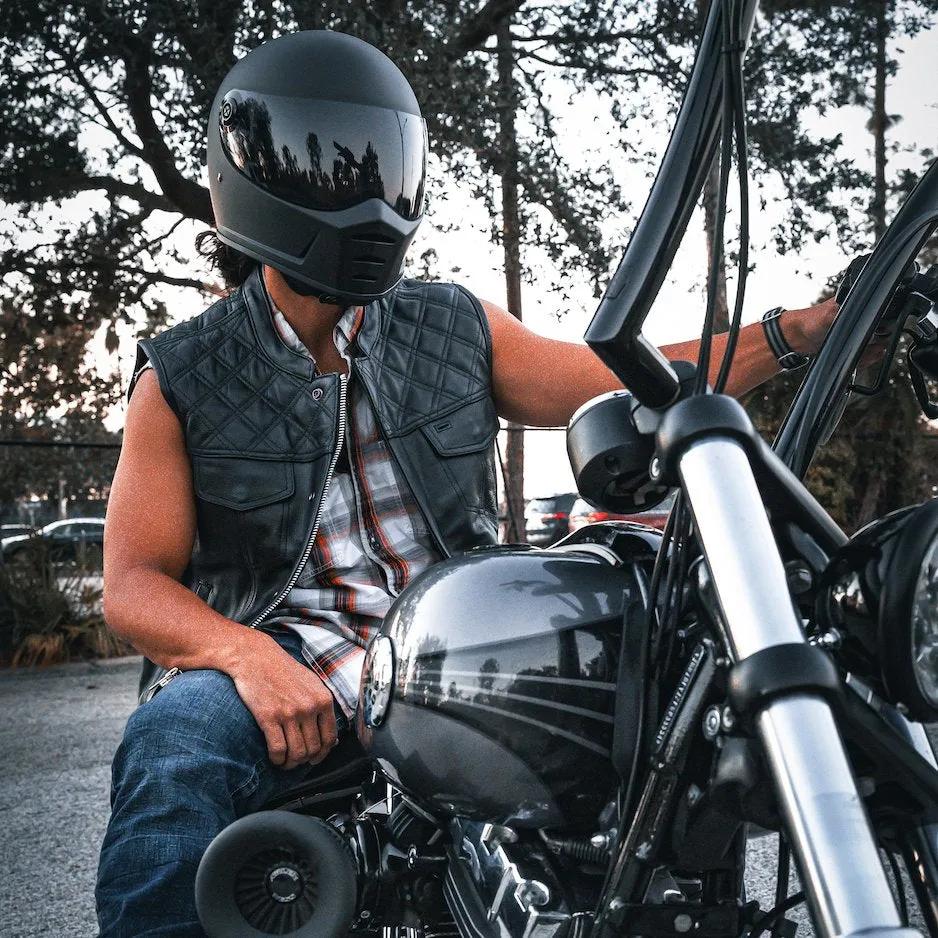 Black Diamond Men's Club Style Cowhide Leather Motorcycle Vest