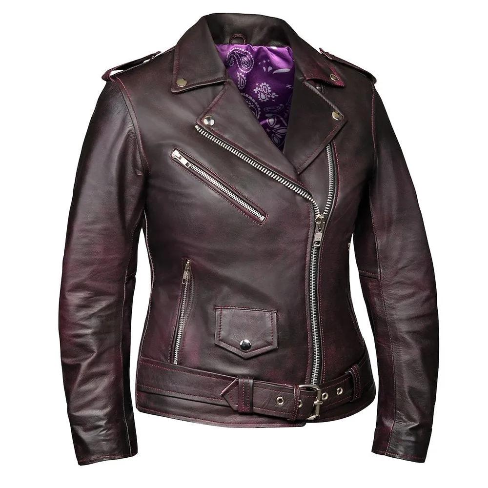Purple leather jacket floral inside