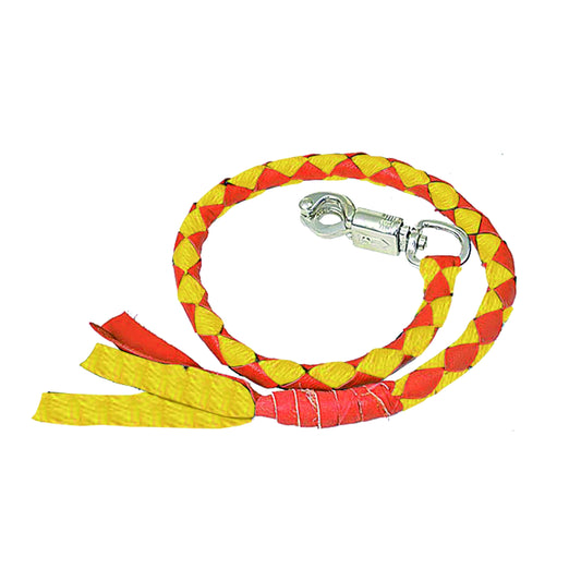 Red and yellow braided biker whip