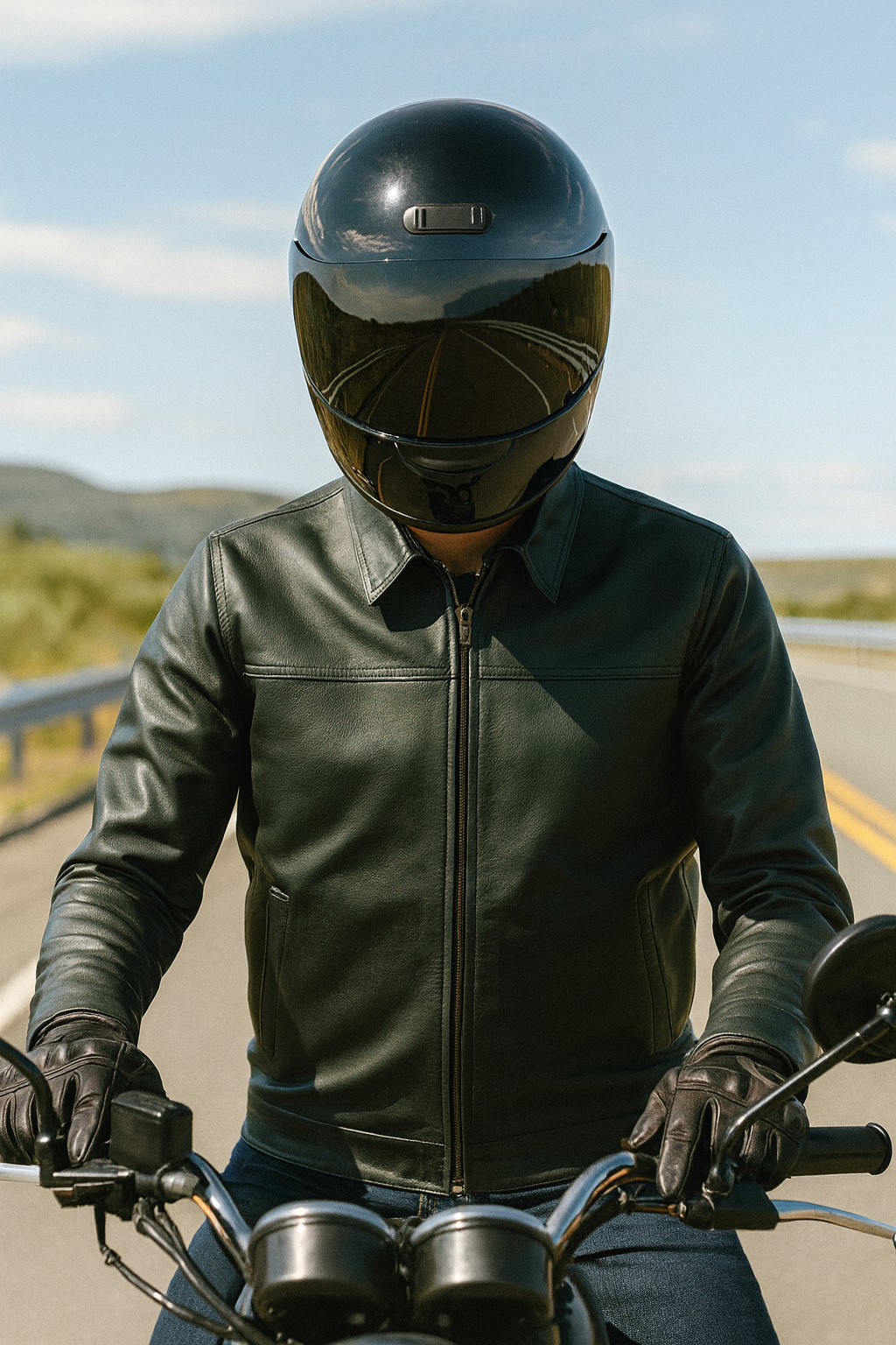 Riders leather jacket and helmet