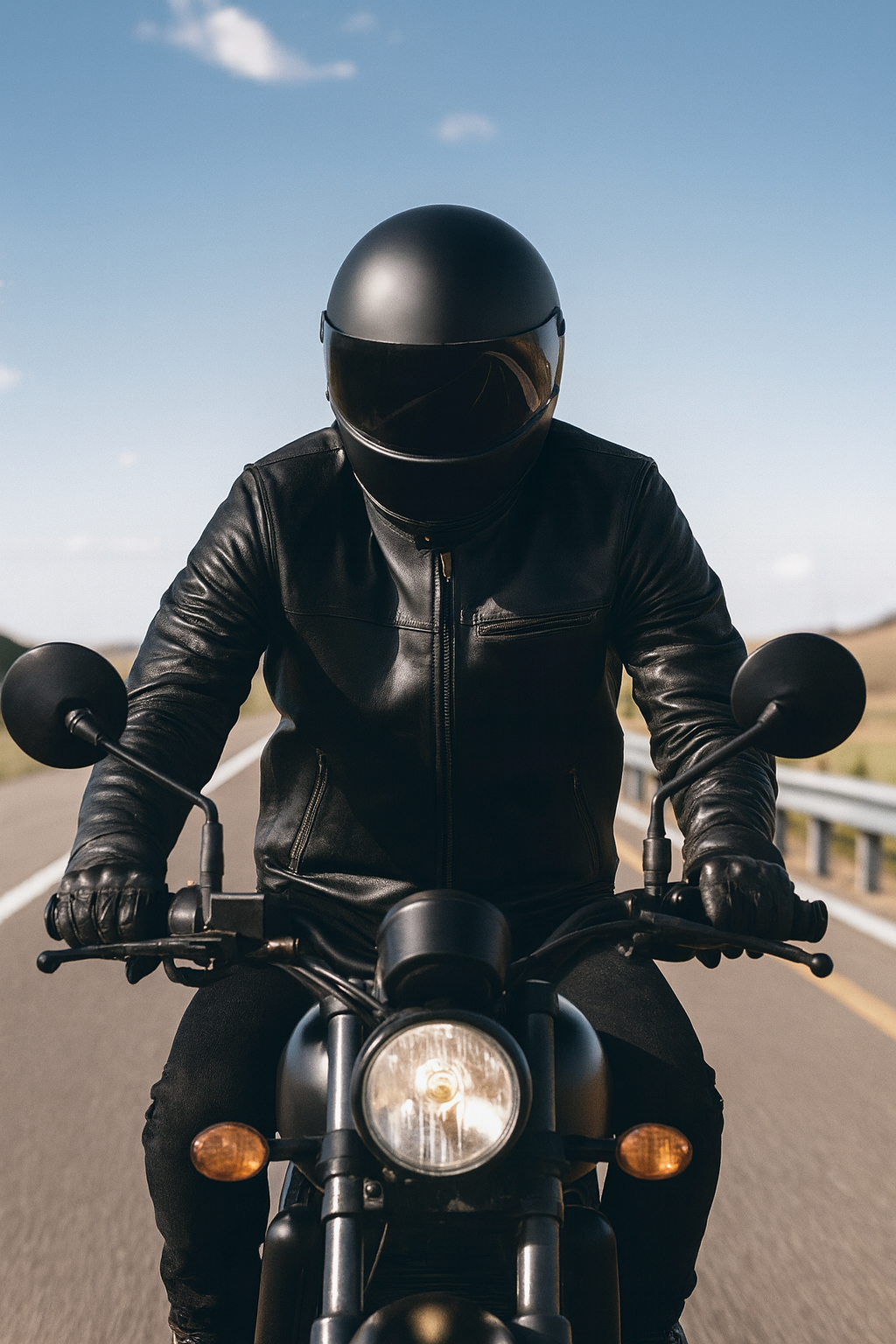 rider in motorcycle jacket and gloves