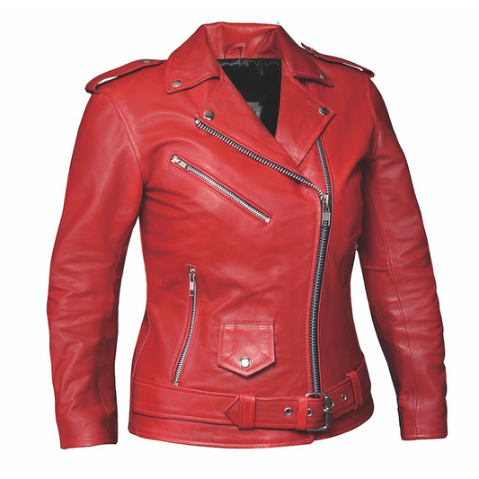  Crafted from luxurious lambskin leather in timeless red, this jacket combines traditional design elements with practical features, making it a versatile addition to your wardrobe