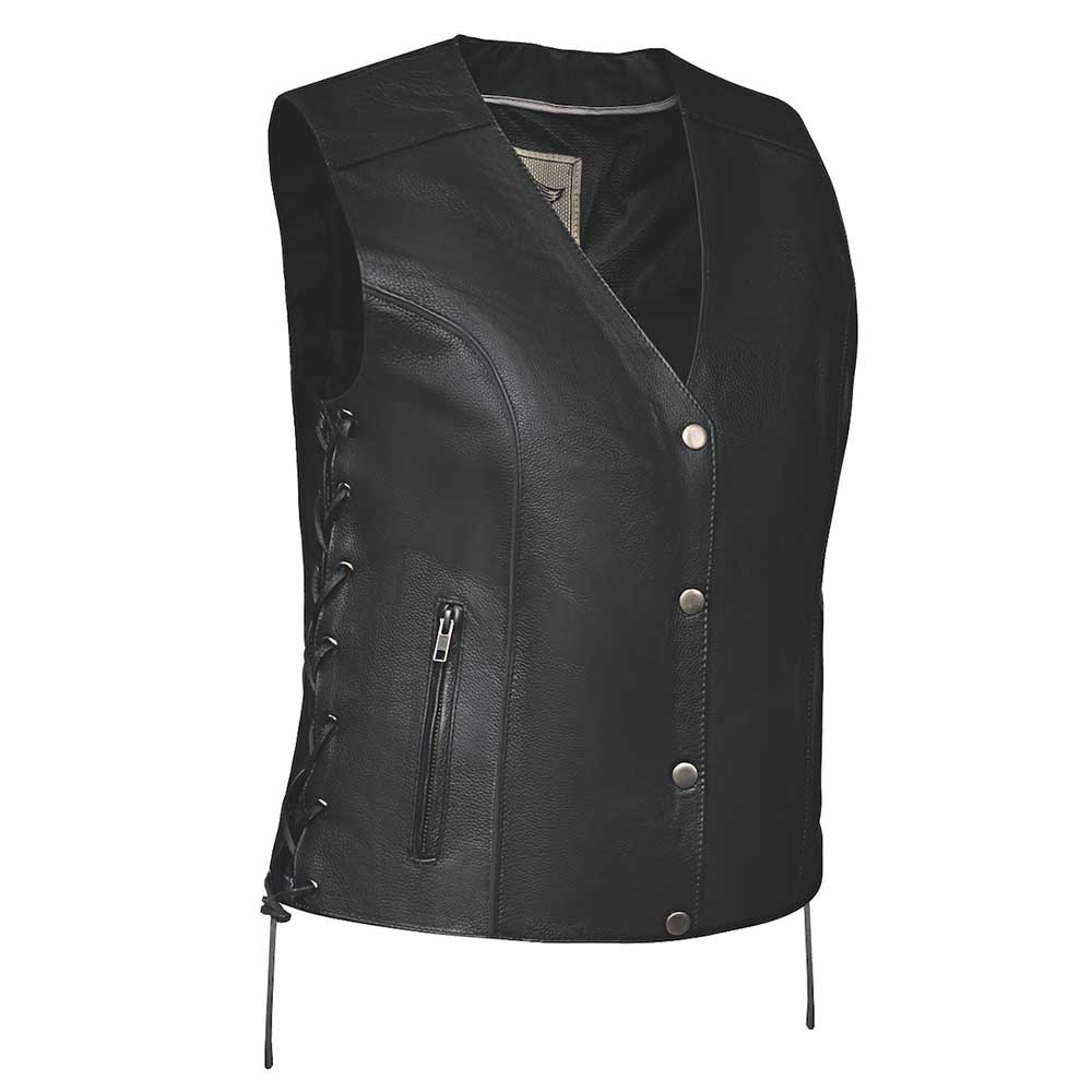  Unik Premium features cowhide leather construction, Reflective Tribal Wing stud &amp; embroidery design on the back, Antique Silver hardware, side laces for fit, 2 exterior pockets, 2 interior concealed carry pockets, and is available in sizes XS to 5XL.