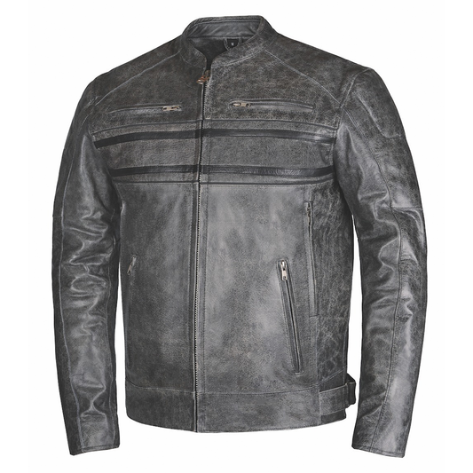 Crafted from premium cowhide leather in classic gray color, this jacket seamlessly blends style and functionality, making it a versatile choice for various occasions