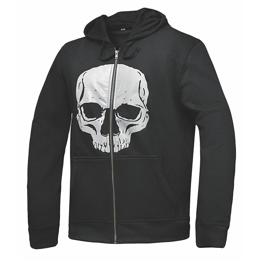  Crafted from high-quality cotton, this hoodie combines comfort with edgy design. It features a distinctive skull motif, prominently displayed on the front and back, adding a bold statement to your look. 