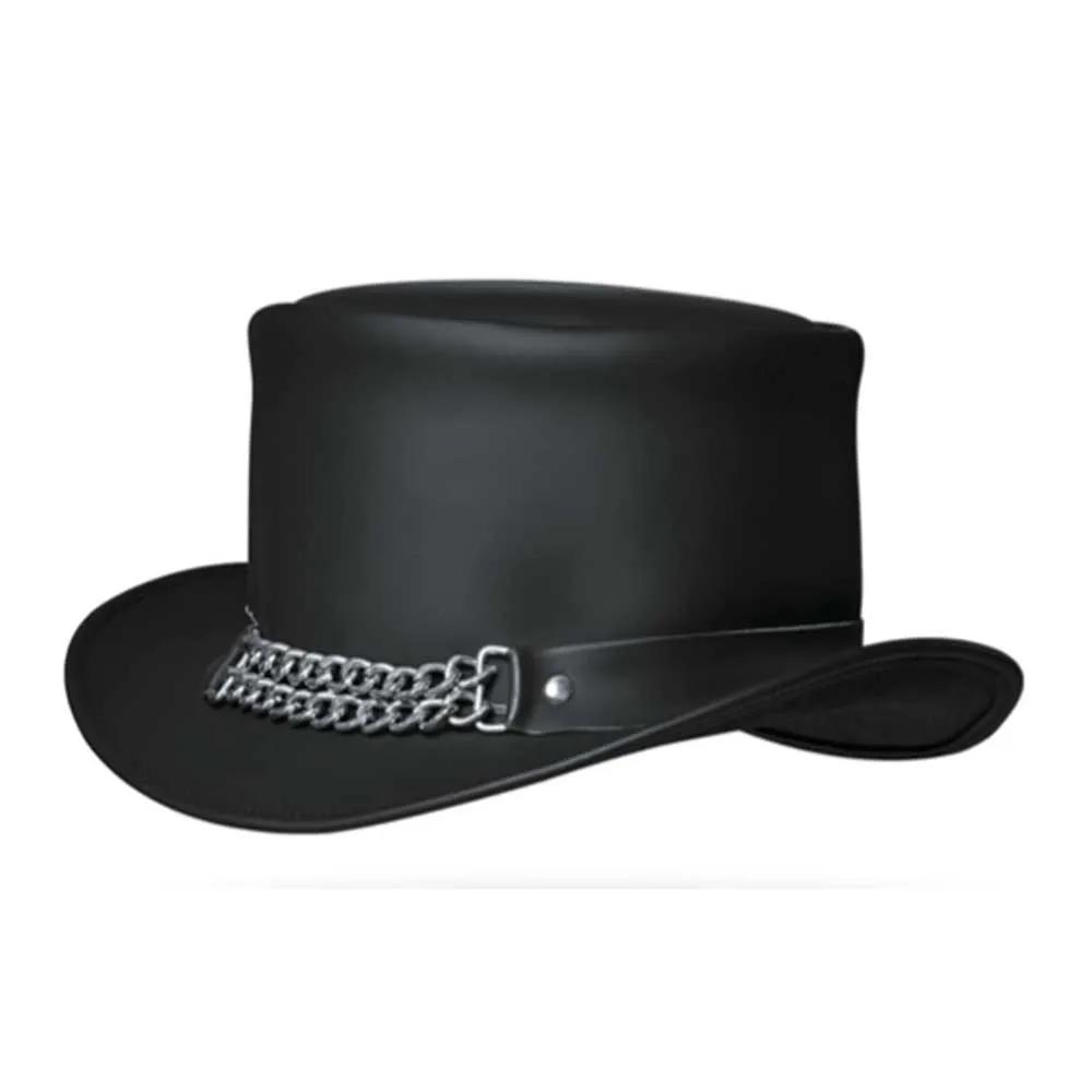 Elevate your attire with the Men's Premium Cowhide Leather Top Hat, a symbol of sophistication and timeless style. 
