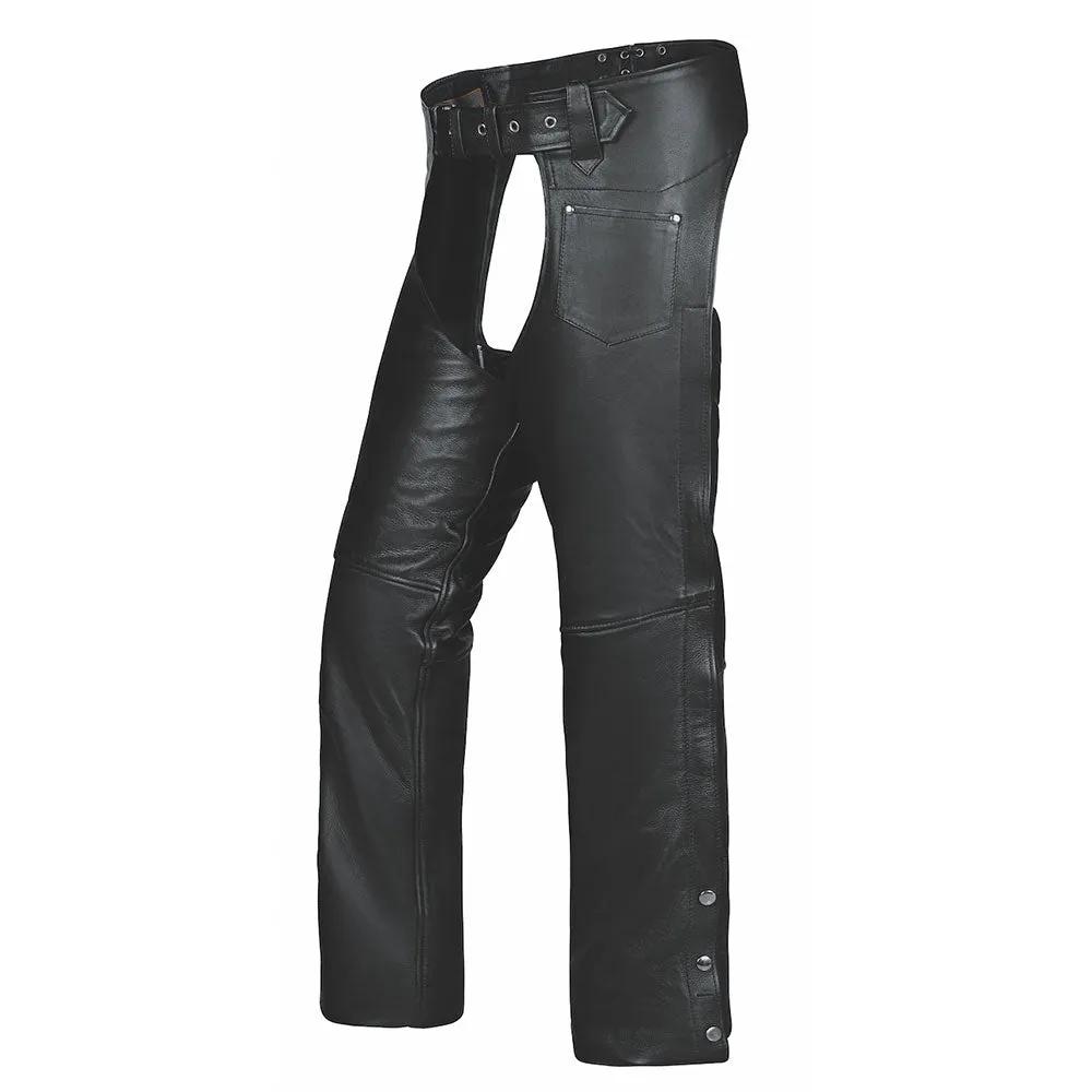 Unik Premium leather chaps designed for durability and style. With reinforced stitching, silver hardware, and an adjustable fit, these chaps are ideal for bikers. Made in Pakistan.