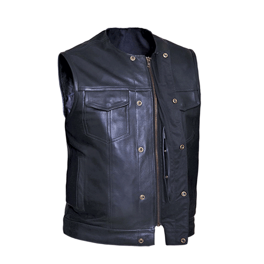  Made from cowhide leather, it includes four exterior pockets, two inside concealed carry pockets, a zip snap main closure, antique brass hardware, and a one-panel back, offering both style and functionality for various settings.