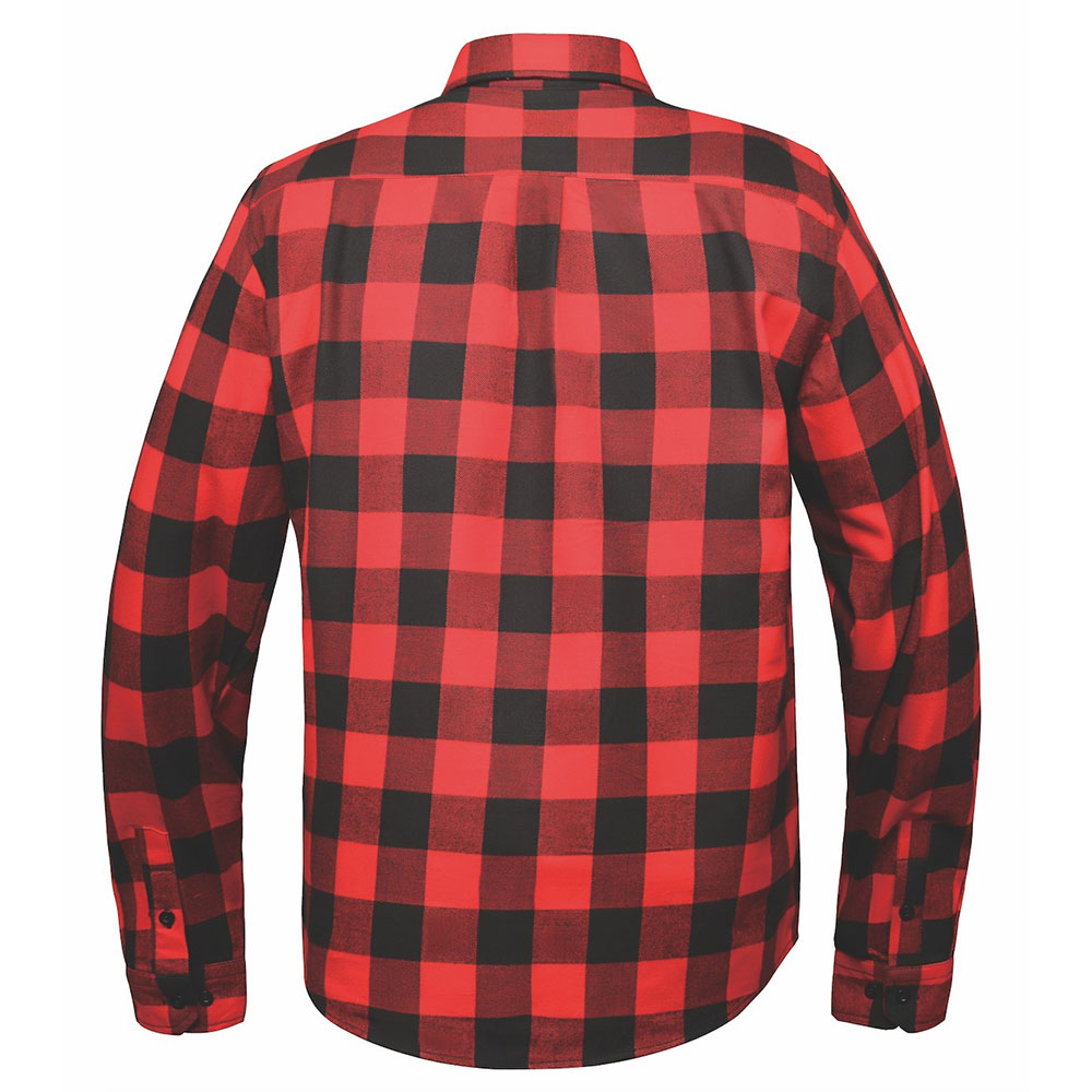 . Crafted from high-quality cotton and designed in Pakistan, this shirt features a striking black and red color scheme that complements its robust construction. Perfect for both casual wear and outdoor activities