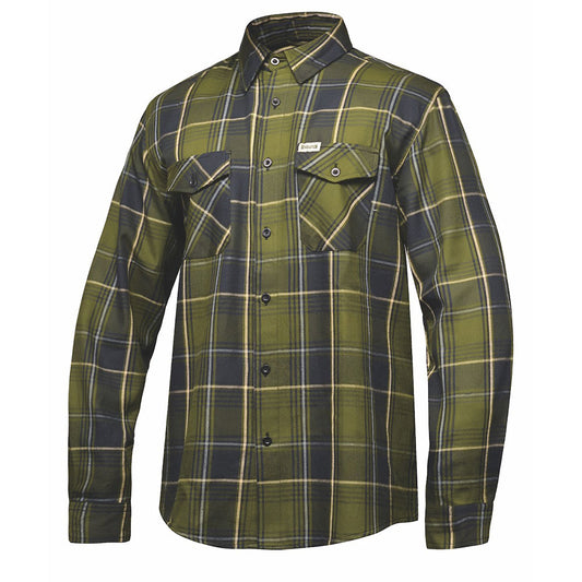. Crafted from high-quality cotton and designed in Pakistan, this shirt features a striking black and green color scheme that complements its robust construction