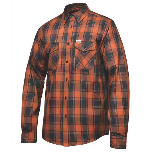 . Crafted from high-quality cotton and designed in Pakistan, this shirt features a striking brown and black color scheme that complements its robust construction