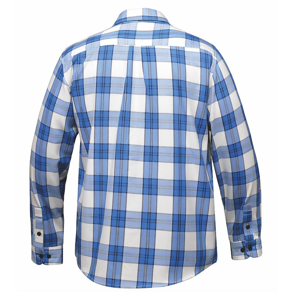 Crafted from high-quality cotton and designed in Pakistan, this shirt features a striking blue and white color scheme that complements its robust construction.