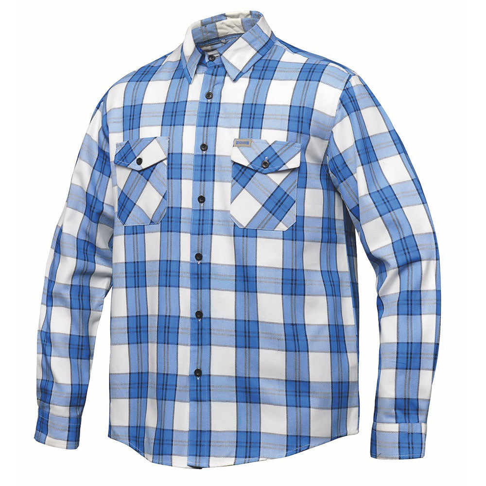 Crafted from high-quality cotton and designed in Pakistan, this shirt features a striking blue and white color scheme that complements its robust construction.