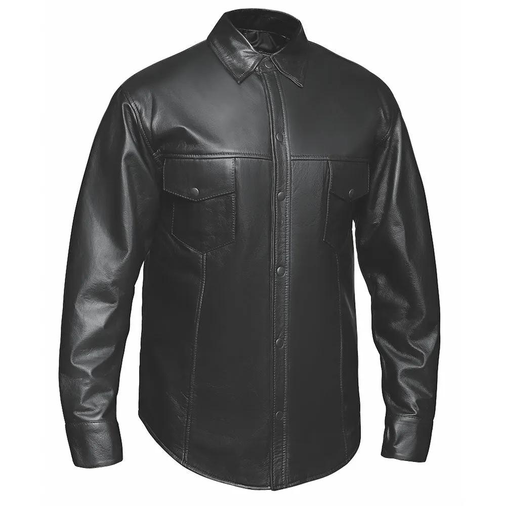 Crafted from goatskin leather in sleek black, this shirt combines the sophistication of a classic design with the practicality of modern features, making it a versatile addition to your wardrobe