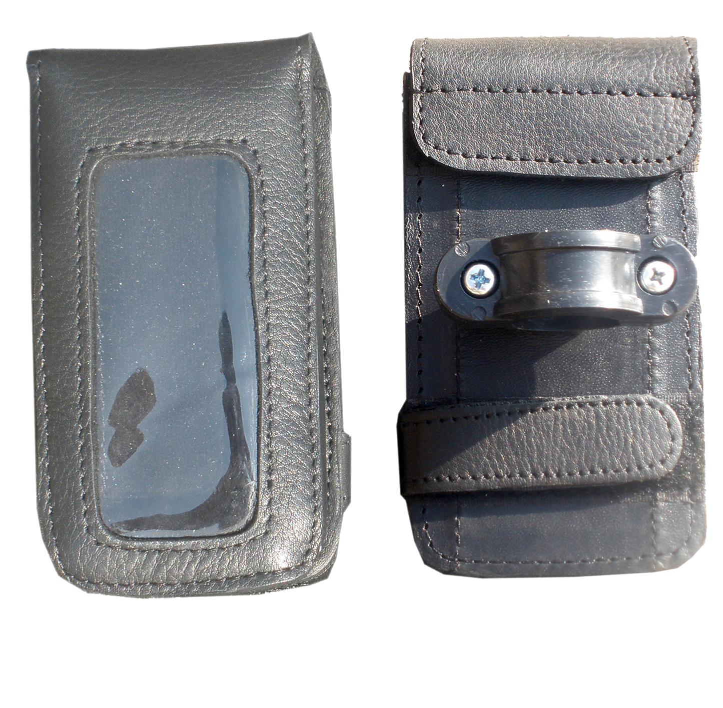 Two grey leather phone cases