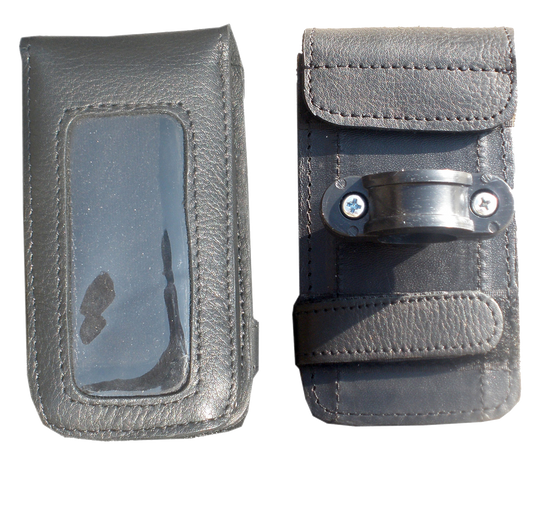 Two grey leather phone cases