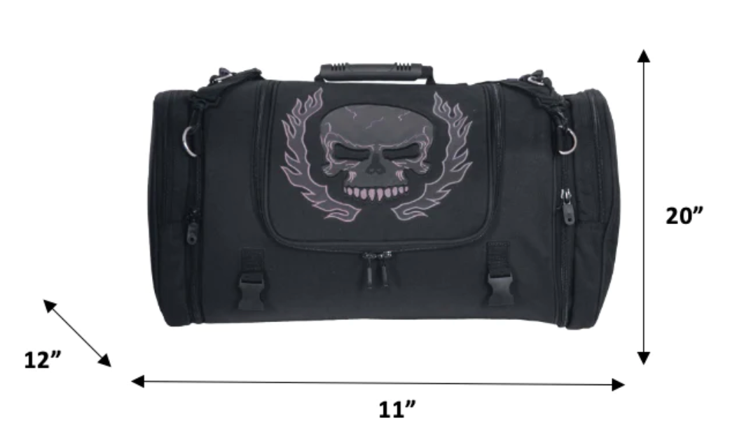 Textile Travel Duffel Bag with Gray Skull Design