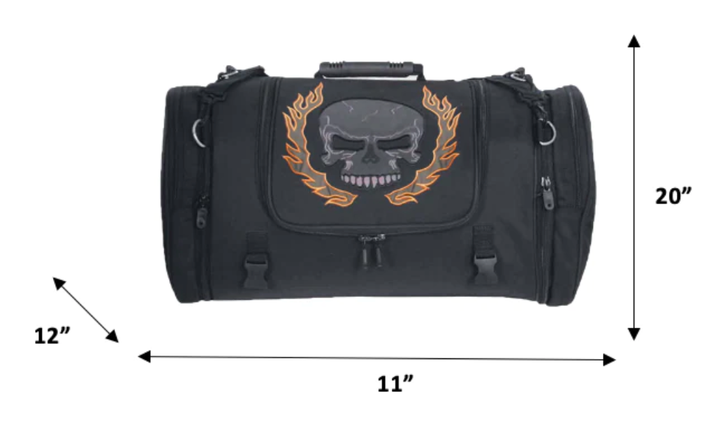 Textile Travel Duffel Bag with Orange Skull Design
