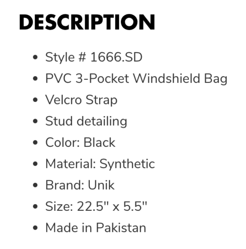 PVC 3 Pocket Studded Windshield Bag - Black