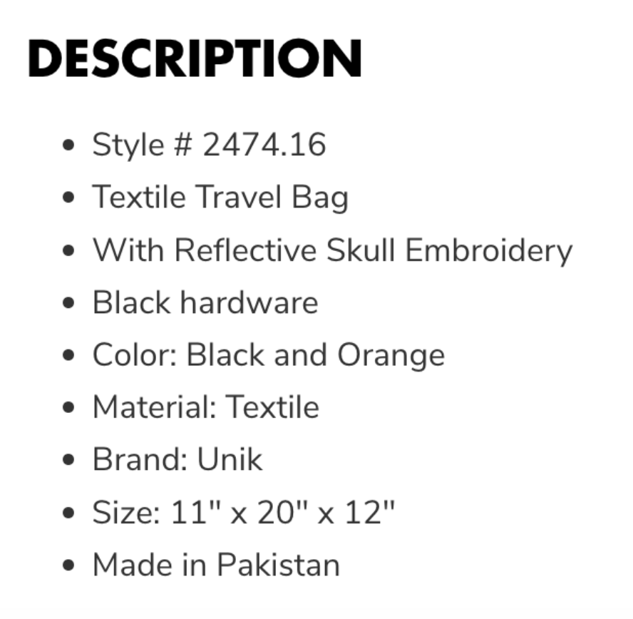 Textile Travel Duffel Bag with Orange Skull Design
