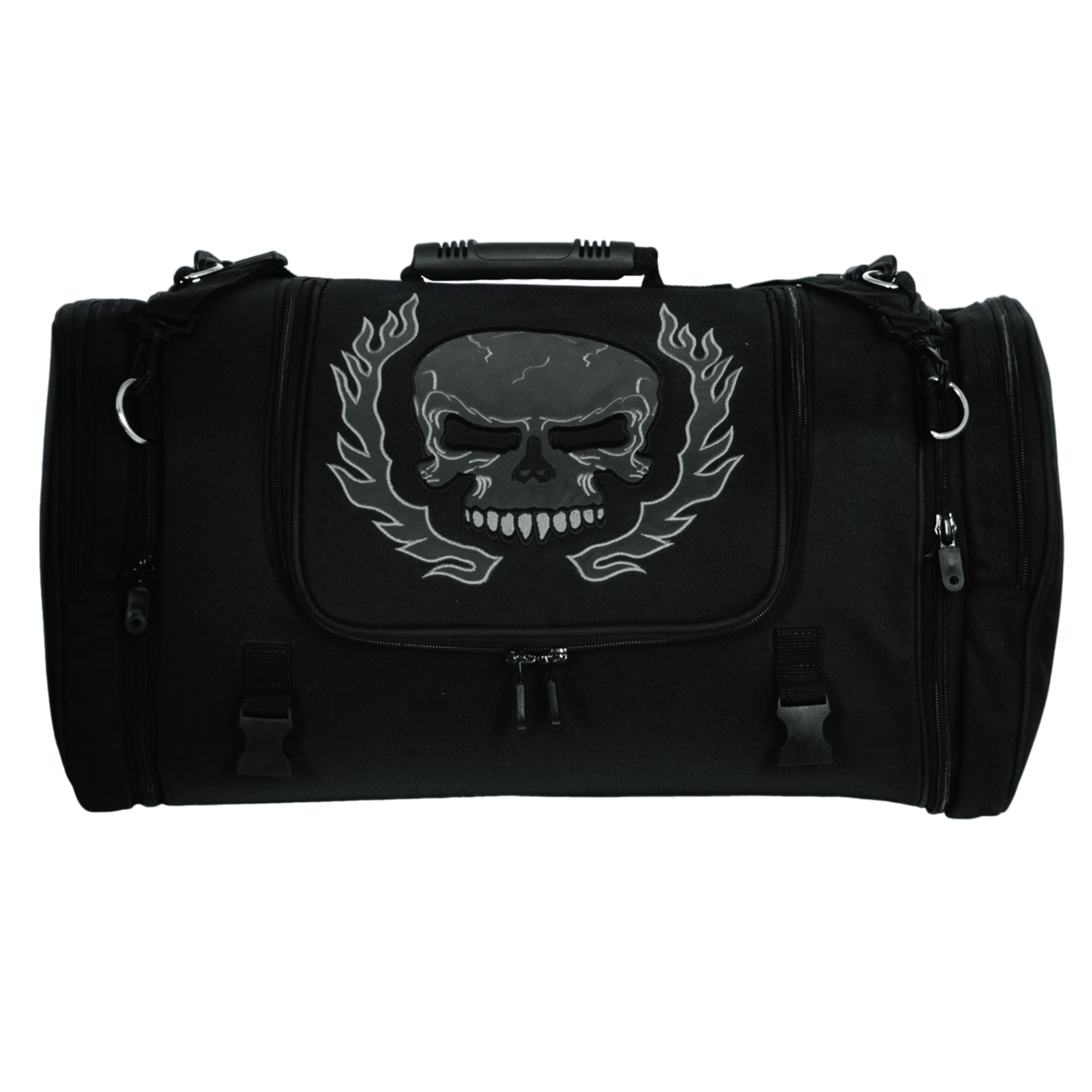 Textile Travel Duffel Bag with Gray Skull Design
