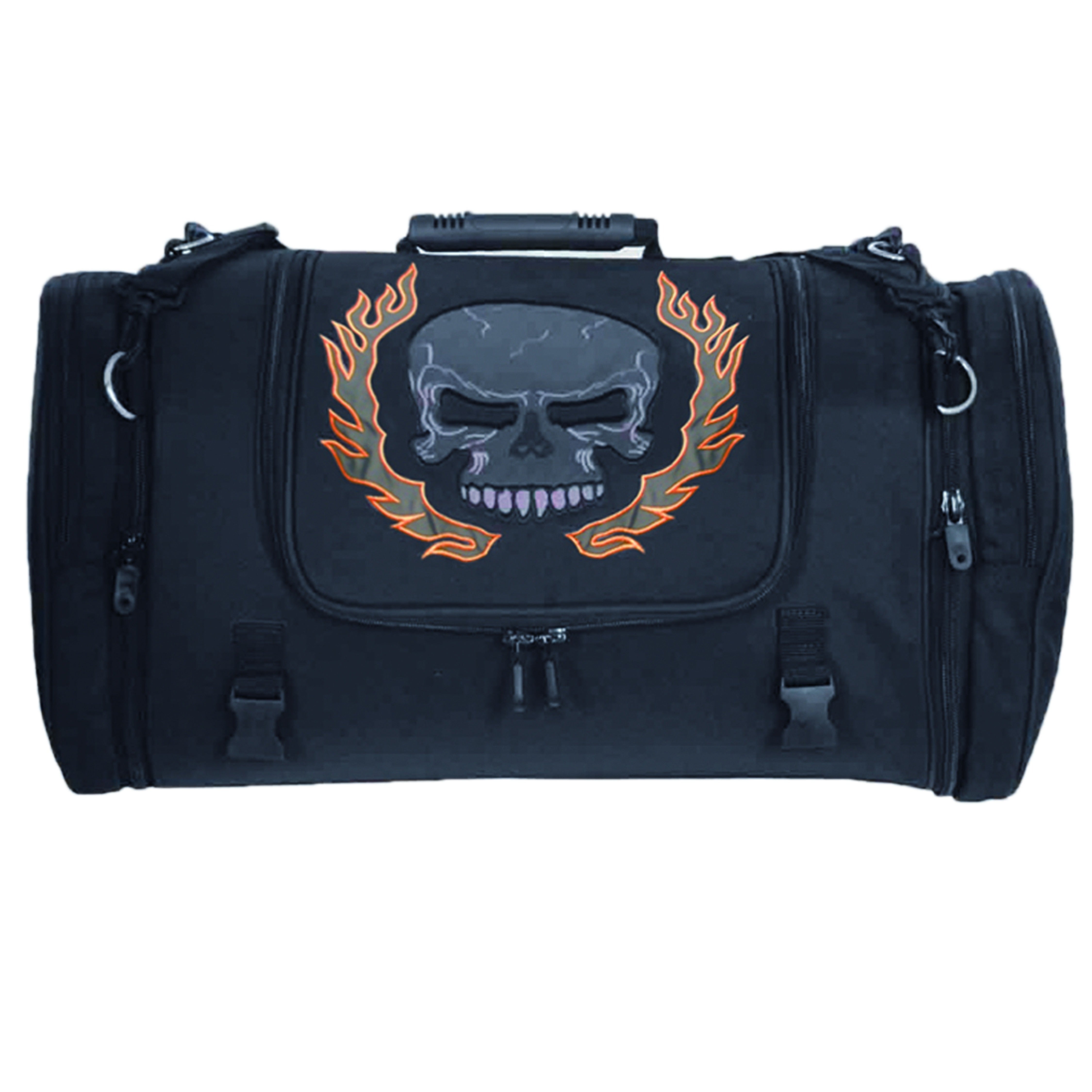 Textile Travel Duffel Bag with Orange Skull Design