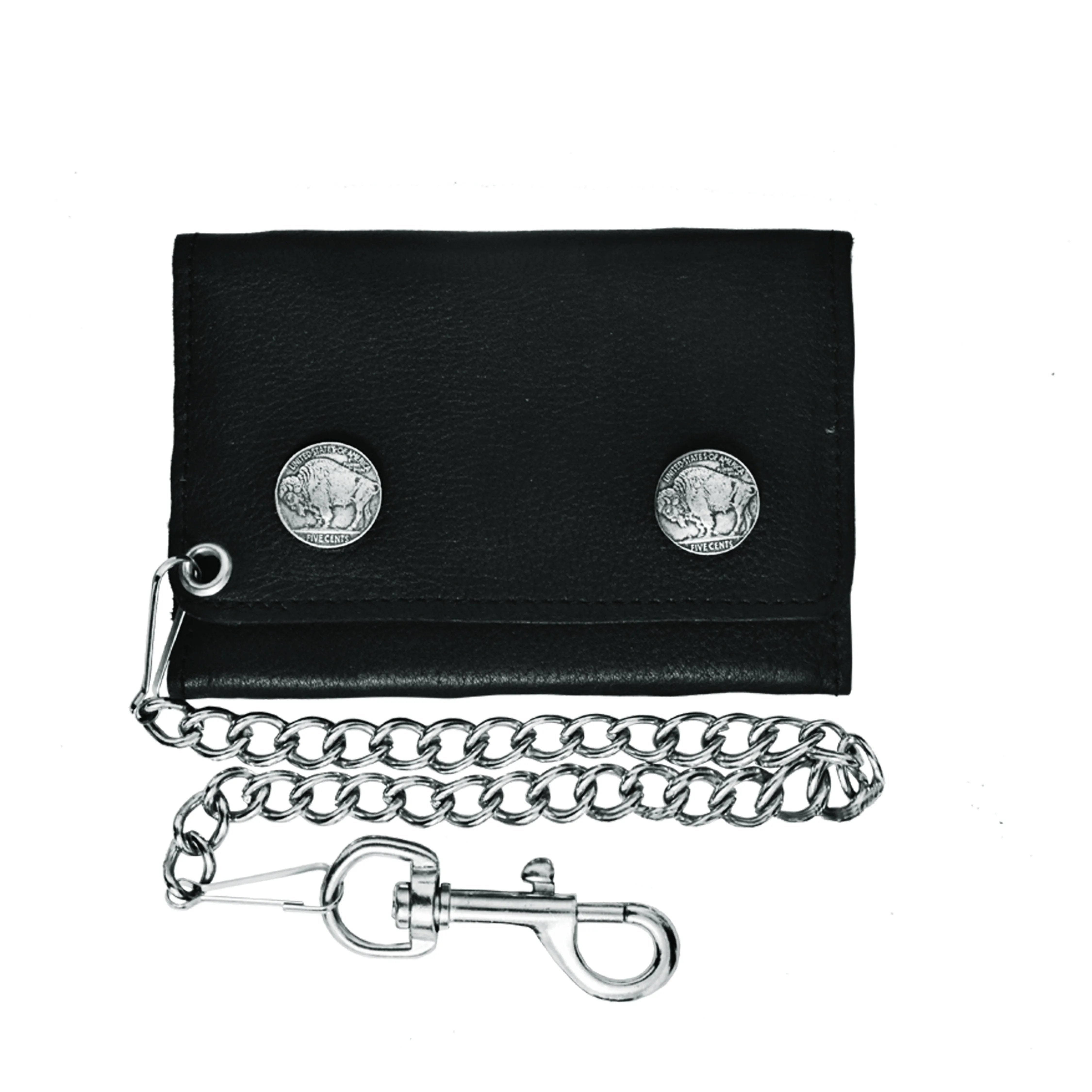 Black Leather Trifold Biker Chain Wallet