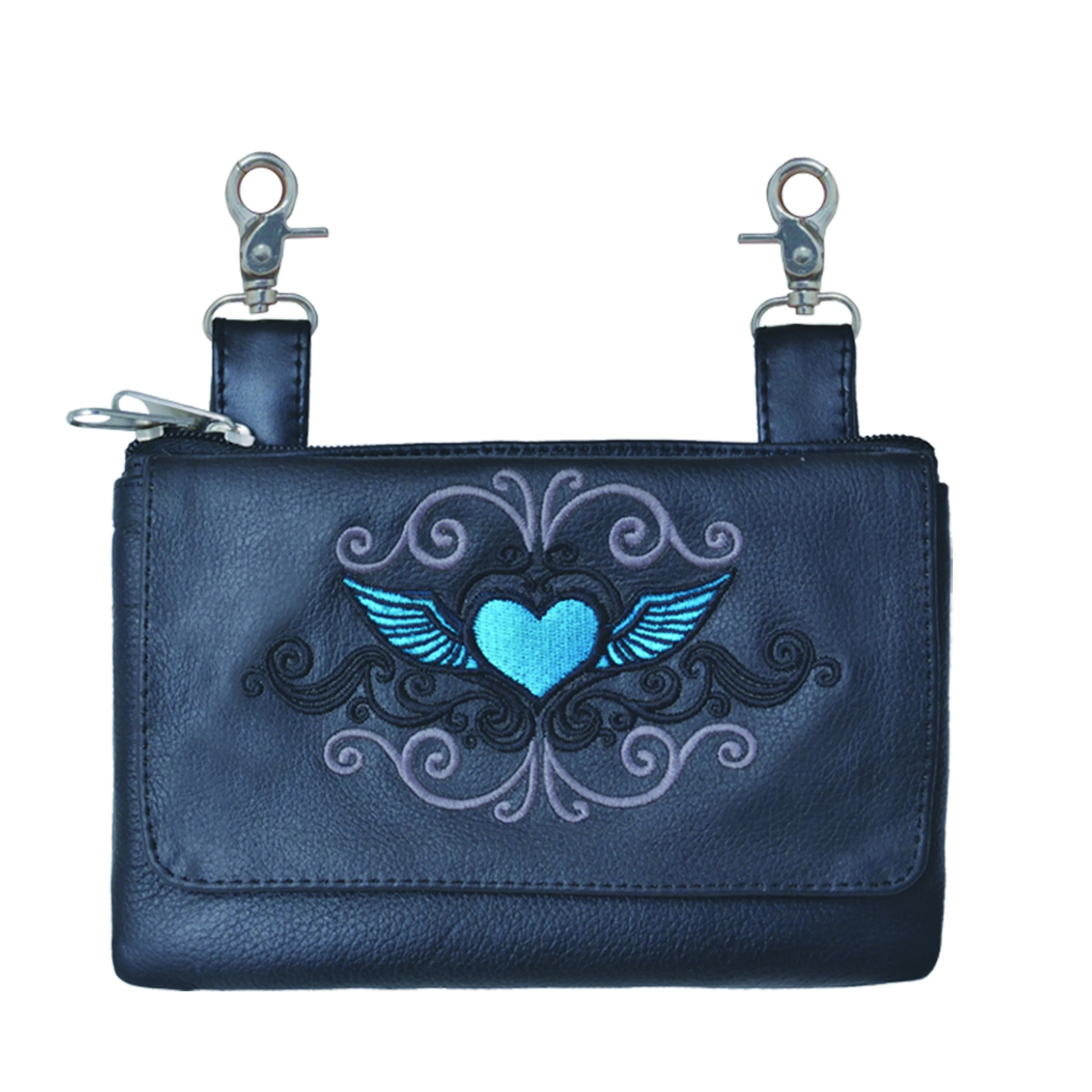Blue Modern Rider Cowhide Leather Clip-On Bag - Unik International Inc