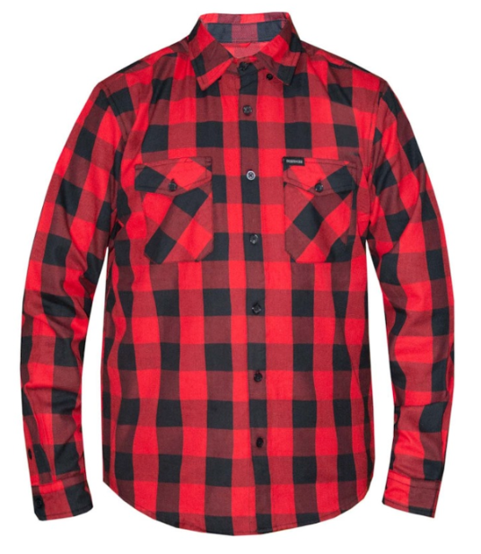 Mens Black and Red Flannel Shirt with Reflective Skull Design on Back