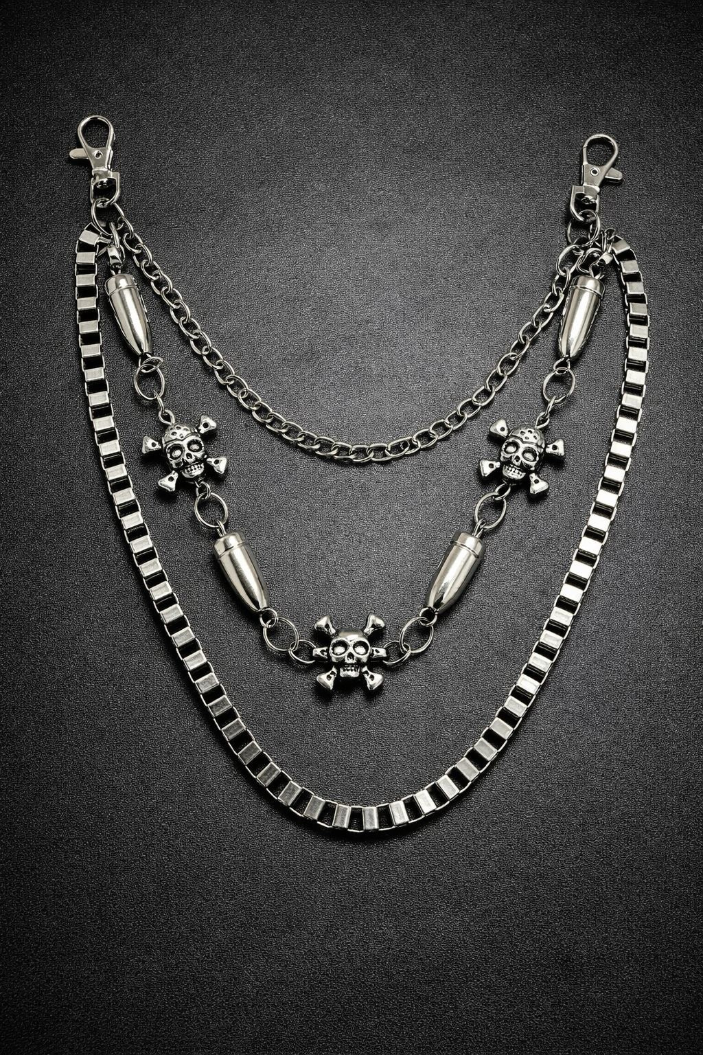 Tri Skull Bullet 18-Inch Box Link Wallet Chain
