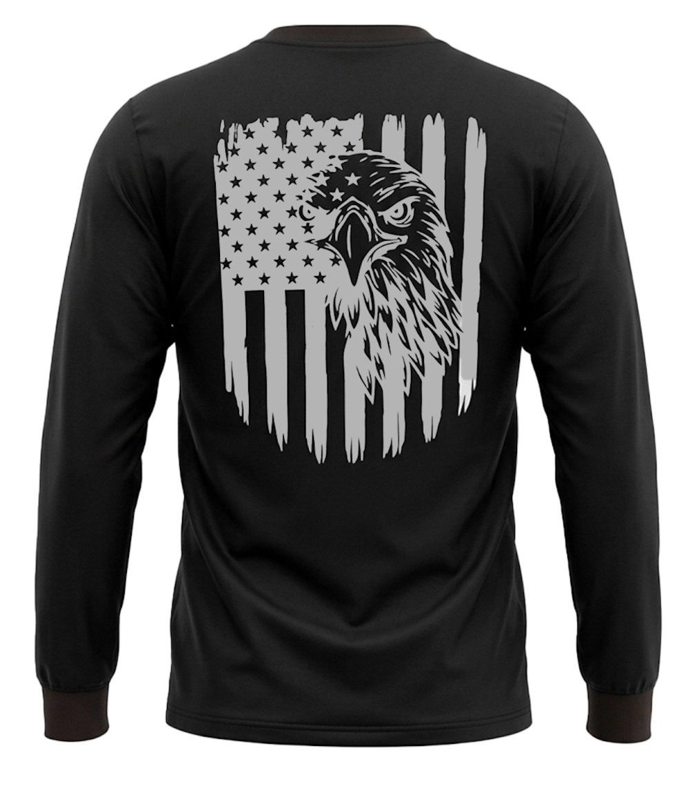 Men's Black Long Sleeve T-Shirt with American Eagle & Flag Print