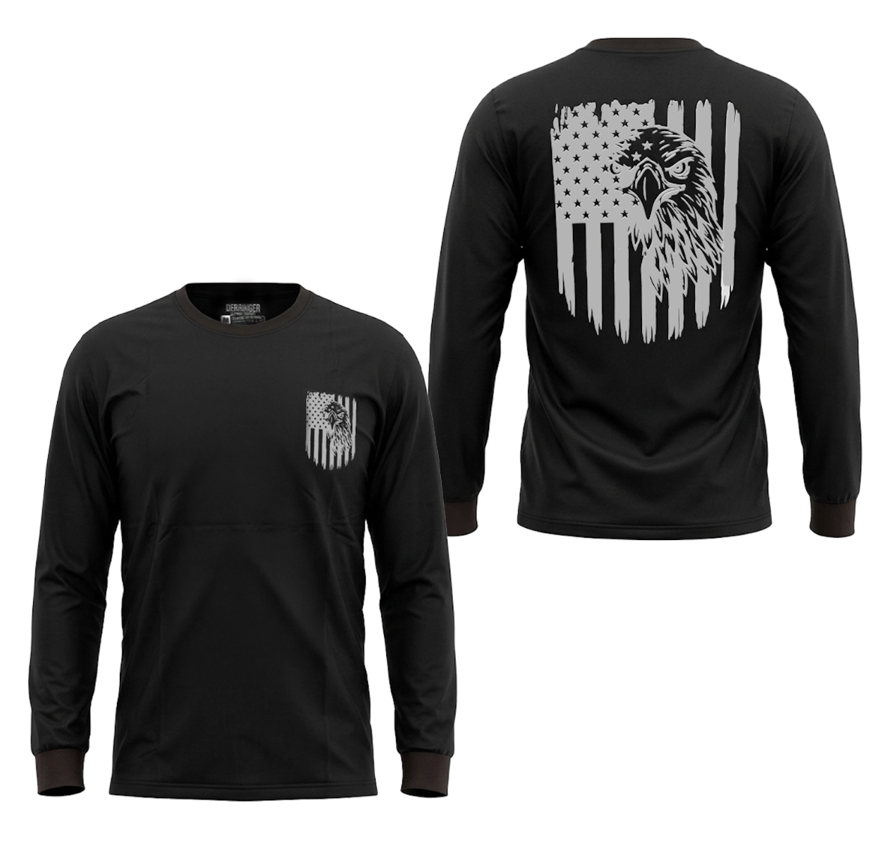 Men's Black Long Sleeve T-Shirt with American Eagle & Flag Print
