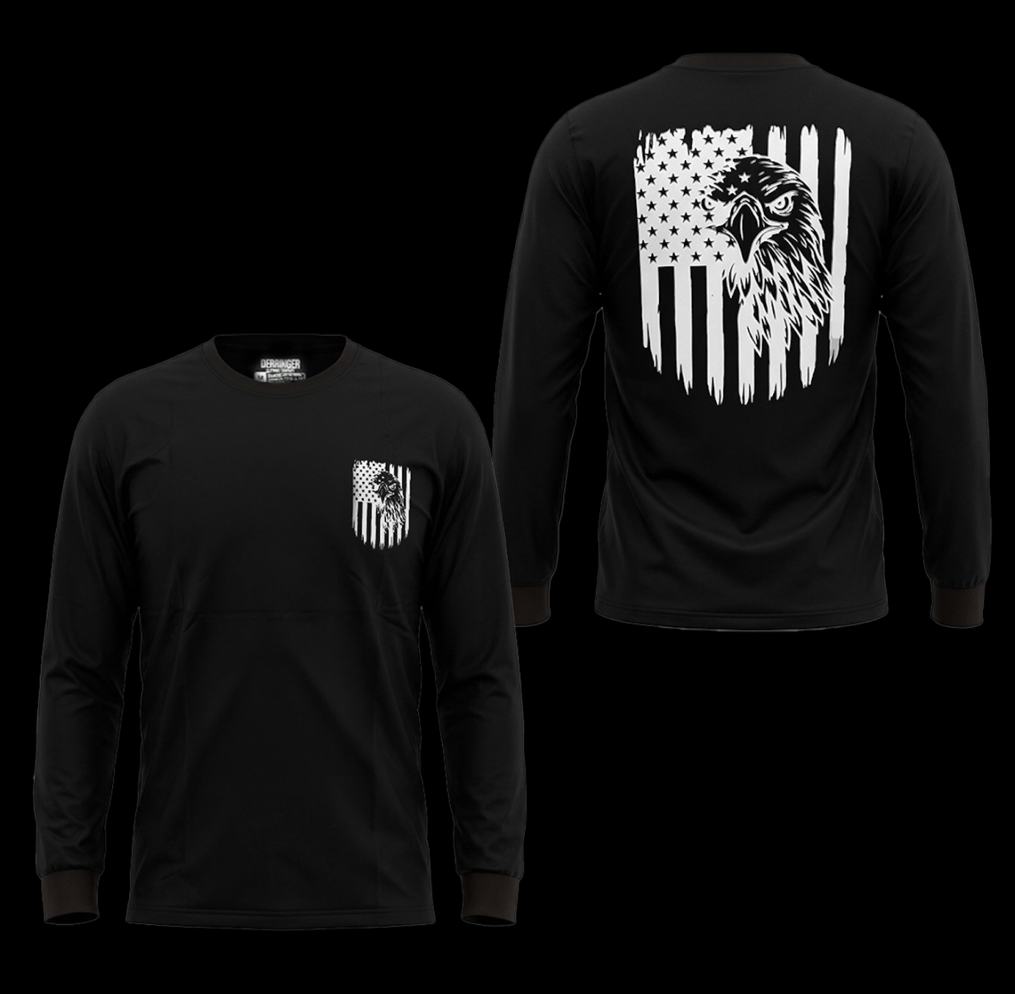 Men's Black Long Sleeve T-Shirt with American Eagle & Flag Print