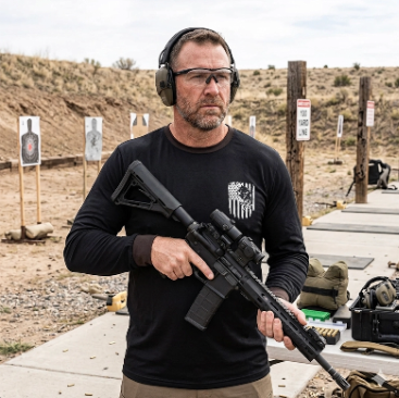 Men's Black Long Sleeve T-Shirt with American Eagle & Flag Print