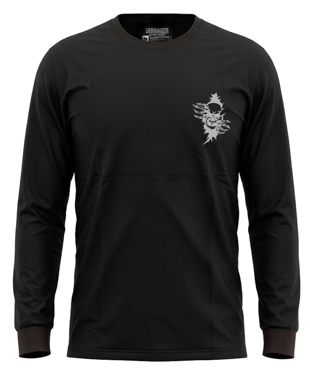 Men's Black Long Sleeve T-Shirt with Skull Graphic Print
